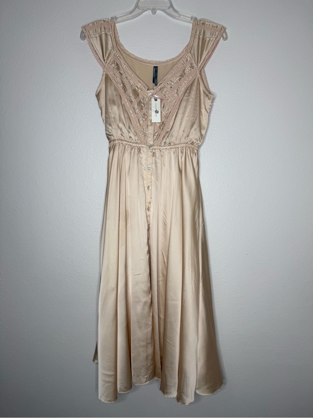 Anthropologie NEW Cream Lace-Trim Button-Front Midi Dress Flawed Sm